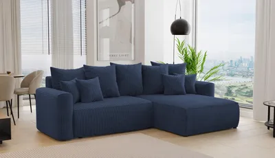 Produktbild von 3-Sitzer Ecksofa ANTONIO BARI – 260x160x78cm, Ottomane rechts/links, L-Form, Schlaffunktion & Bettkästen - Eckarniutur, Bezug - Blau