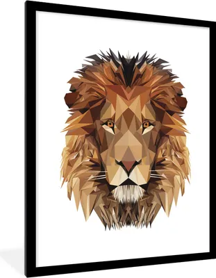 Produktbild von MuchoWow® MuchoWow® Gerahmtes Poster Löwe - Tier - Geometrie 60x80 cm - Poster mit zchwarzem Bilderrahmen - Wohnzimmer - Dekorationen - Prämie