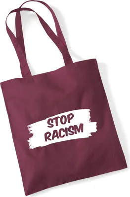 Produktbild von Huuraa Jutebeutel Stop Racism 10 Liter Burgundy Baumwolle Tasche Geschenkidee