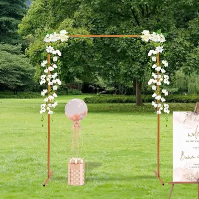 Image de Arche fleurie rectangulaire - Arche de mariage en métal - Dimensions 2 m x 1,5 m - Taille L - Support arrière - Jaune
