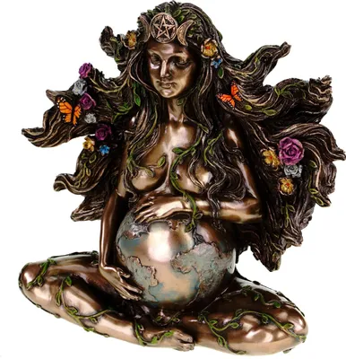 Produktbild von Gaia Erdmutter sitzend mit Blumen und Schmetterlingen - bronziert/coloriert by Veronese