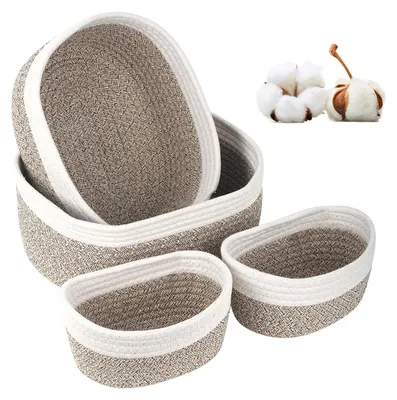 Aufbewahrungskörbe aus Baumwollseil, 4er-Set, 3 Größen, natur