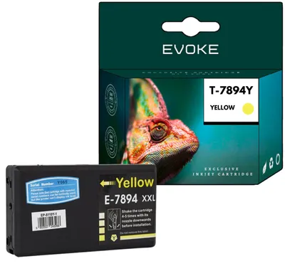 Image de Encres compatibles Evoke pour les imprimantes Epson C13T789440 T7894, couleur jaune, capacité de 36 ml, rendement de 4210 pages, compatibles avec les modèles WorkForce Pro WF-5110DW, 5190DW, 5620DWF et 5690DWF