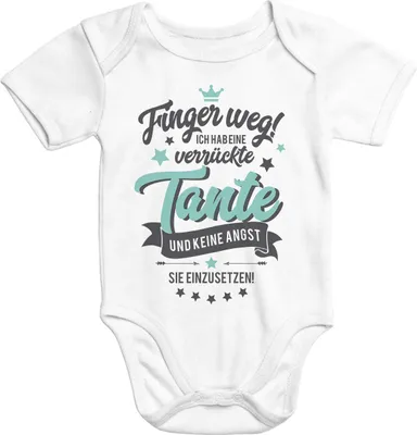 Produktbild von Kurzarm Baby Body Finger weg! Ich habe eine verrückte Tante lustig Spruch Onesie Moonworks® weiß 0-3 Monate