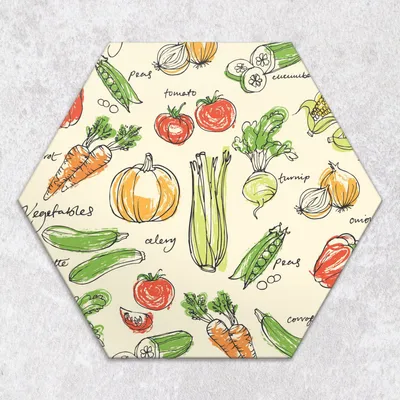 Produktbild von Glas-Herdabdeckplatten Glaskeramikkochfeld-Abdeckung Spritzschutz Glas hexagon 40 cm Früchte zeichnen