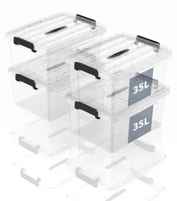 Aufbewahrungsboxen mit Griff, transparent, 35 l, 4er-Set