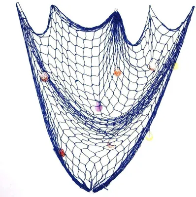 Fischernetz 1x2 m, maritim, mit Muscheln, Wanddeko, Blau