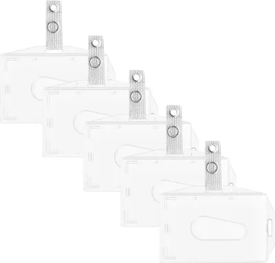 Produktbild von WEBBOMB 5x Ausweishüllen transparent Kartenhalter horizontal und vertikal verwendbar Dual-Use Ausweis Halter aus Hartplastik + 5x Befestigungsclip ( gewebeverstärkt ) Karten Schutzhülle mit Daumenausschub