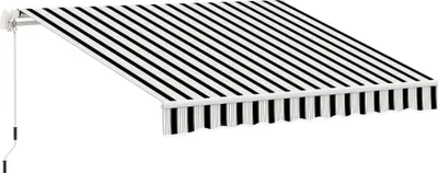 Produktbild von Markise, Sonnenschutz, einfahrbar, mit Handkurbel, Metallrahmen, Polyester, blau+weiß, 3,95 x 2,45 x 3,50 m