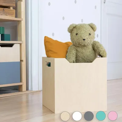 Produktbild von Aufbewahrungsbox aus Holz Modell 4 - mit Griffen - Türkisblau und Naturholzfarbe - 33 x 33 x 37 cm