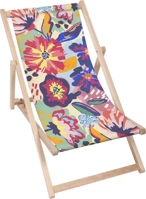 Immagine prodotto di Sdraio Dreamroots pieghevole in legno fino a 130 kg, lettino prendisole pieghevole con regolazione dell'inclinazione dello schienale in 3 fasi, dipinto a mano Flower