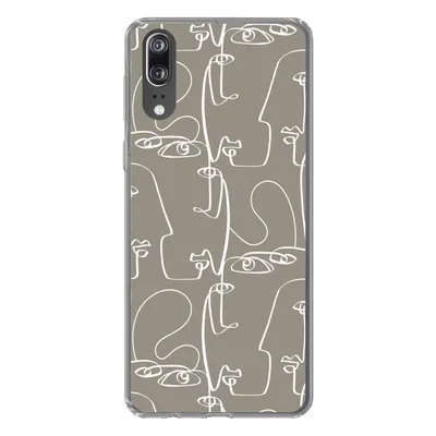 Produktbild von MuchoWow® Handyhülle Schutzhülle Hülle für Huawei P20 Muster - Kopf - Strichzeichnung Silikon Softcase Handy Hülle - Hardcover