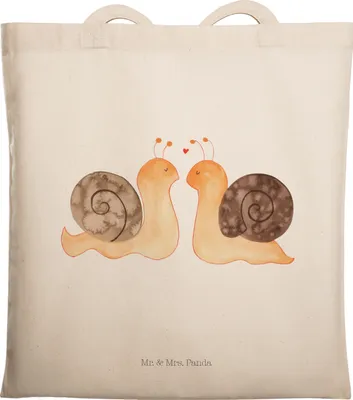 Produktbild von Mr. & Mrs. Panda Tote Bag Schnecken Liebe - Transparent - Geschenk, glücklich, Shopping Tasche, Einkaufstasche, Jutebeutel, Uni, Schultasche, Große, Verliebt, Freundin