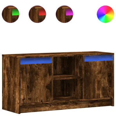 Image de vidaXL Armoire TV avec éclairage LED chêne fumé 100x34x50 cm