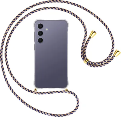 Produktbild von Handykette Backcover-Schutzhülle mit Band (Metall goldfarben) für Samsung S25 Plus - blau+beige