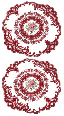 2 Spitzen-Platzsets, rund, gehäkelt, 28x28 cm, weinrot