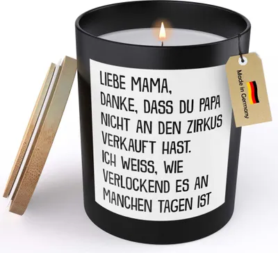 Produktbild von 22Feels Mama Geschenk Spruchkerze "Danke" Muttertag Geburtstag Weihnachten Sojawachs Kerze im Glas Handgemacht Schwarz mit Spruch Duft Deko Vegan Nachhaltig - ZITRUS