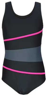 Produktbild von Aquarti Mädchen Badeanzug mit Ringerrücken, Farbe: 026C Schwarz / Graphit / Amarant, Größe: 146