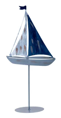 Produktbild von Deko Aufsteller Segelboot H35cm Grau Blau Weiß Metall Tischdeko Maritim Dekofigur Bad Baddeko Tischaufsteller