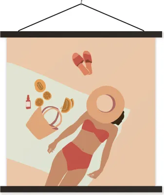 Produktbild von MuchoWow® Textilposter Frauen - Pantoffeln - Hut - Sommer 90x90 cm mit schwarzem Rahmen - Magnetisches
