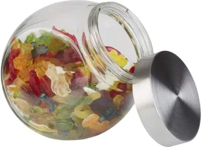 Produktbild von Vorratsglas mit hochwertiger Glas-Kugeloptik und Schraubdeckel aus Edelstahl - geruchsdicht