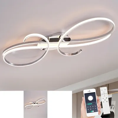 Immagine prodotto di Lampada a soffitto LED cromata 80 cm con telecomando per soggiorno, camera da letto e sala da pranzo