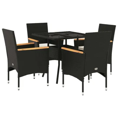 Produktbild von vidaXL 5-tlg. Garten-Essgruppe mit Kissen Schwarz Poly Rattan und Glas