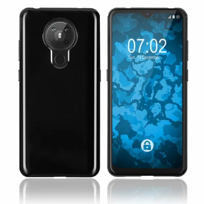 A black phone case is shown next to a smartphone.