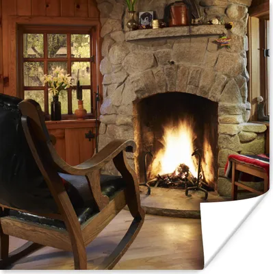 Produktbild von MuchoWow® Poster Brennendes Feuer in einem Kamin 100x100 cm - Babyzimmer