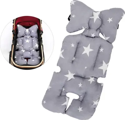 Produktbild von XS Sitzauflage Universal für Kinderwagen, Buggy, Kindersitz und Babyschale, Atmungsaktiv, aus 100% Baumwolle und 3D-Luftgeflecht, 78 x 34 cm, Schmetterling, Split-Leg, Maschinenwaschbar