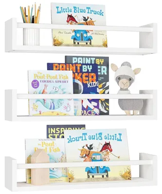 Produktbild von Bücherregale Holz - Schwebende Bücherregale - Set von 3 - 41,5 cm - Massivholz - Dekorative Aufbewahrung - Wandregale