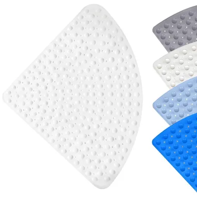 Zdjęcie produktu dla Mata pod prysznic trójkątna, 80 x 80 cm, biała, wykonana z PVC, antypoślizgowa, z przyssawkami