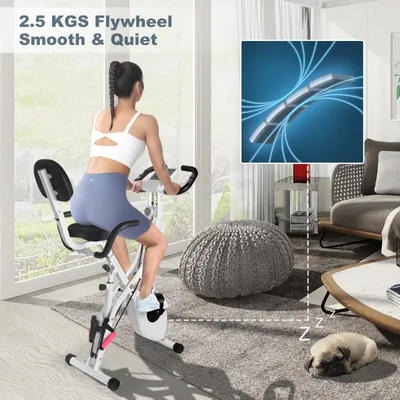 Immagine prodotto di Cyclette - BIGZZIA Cyclette pieghevole 3 in 1 con bande di resistenza per le braccia e 8 ruote di resistenza regolabili, X-bike con misurazione del battito cardiaco e display LCD, cyclette per l'allenamento in casa-ufficio