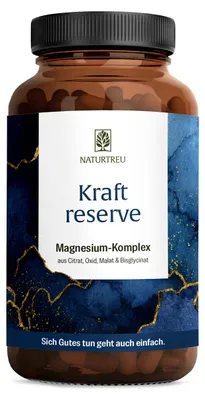 Produktbild von Magnesium Komplex - Magnesiumbisglycinat, Magnesiumoxid, Trimagnesiumdicitrat & Magnesium Malat - KRAFTRESERVE - 180 hochdosierte vegane Kapseln - NATURTREU®