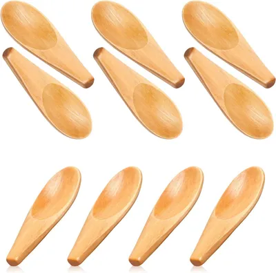 Produktbild von 10 Stück Holzlöffel aus Massivholz, Mini-Salzlöffel mit kurzem Griff für losen Tee, Kaffeebohnen, Süßigkeiten, Milchpulver, Gewürze, Eiscreme, Naturfarbe