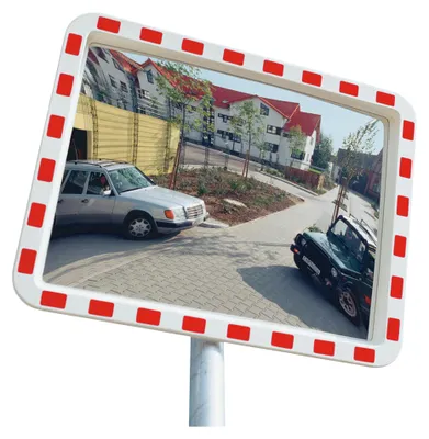Produktbild von Moravia Verkehrsspiegel aus Acrylglas 400 x 600 mm Rahmen rot/weiß + 76er Schelle