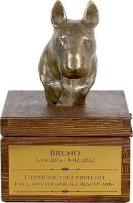 Zdjęcie produktu dla Bulterier, Bull Terrier - urna na prochy psa ze statuetką, mała urna dla psa, personalizowana urna z popiersiem psa marki Art-Dog