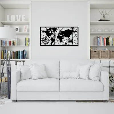 Obrázok produktu pre Wallity, Mapa sveta Stredná kovová dekorácia na stenu, dekorácia na stenu, čierna, kov, 100 x 50 cm