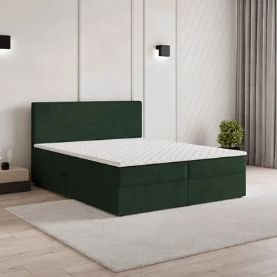 Produktbild von Masseno Boxspringbett NIRA 140x200 cm Komplett-Set mit Bonell Matratze und Topper, Polsterbett mit Bettkästen -Grün, ROMA 14