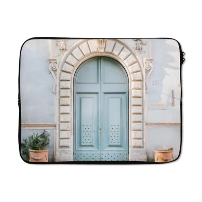 Produktbild von MuchoWow® Laptop Hülle 17 Zoll Laptoptasche Tür - Architektur - Blau - Haus - Zipper - Schutzabdeckung