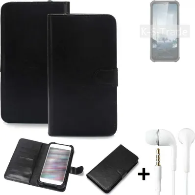 Produktbild von K-S-Trade Wallet Case Handyhülle kompatibel mit Oukitel WP22 Schutzhülle Flip cover Flipstyle Tasche Hülle Flipcover Slim Bumper schwarz + in ear