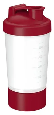 Image de Shaker 400 ml "Protein" Pro 1 - Shaker fitness pour boissons protéinées & sportives - Gym Shaker avec passoire amovible & compartiment détachable - transparent/rouge standard