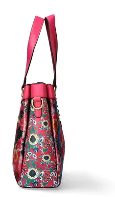 Produktbild von Laura Vita Damen Shopper mit floralem Muster und Blumenanhänger Aurea 05, Farbe:Pink