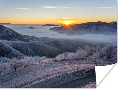 Produktbild von MuchoWow® Poster Winter - Berge - Sonne - Abend 160x120 cm - Foto Plakat