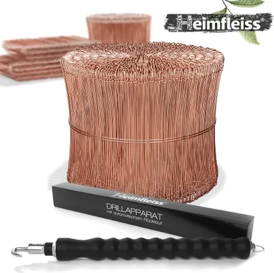 Image de Heimfleiss® Drillapparat + fil de ligature pour béton 1,0 x 160 mm (1000 pcs.) - fil à œillet cuivré avec pince à rouler - fil Driller y compris fil Twister