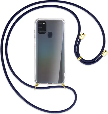Produktbild von Handykette Backcover-Schutzhülle mit Band (Metall goldfarben) für Samsung Galaxy A21s - dunkelblau