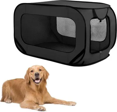 Produktbild von Hundereisebox – Faltbarer Zelt – Sicherer Transport – Mit Staufach – 94x53x53 cm – Schwarz