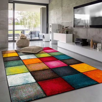 Produktbild von Paco Home Teppich Wohnzimmer Kinderzimmer Bunt Kurzflor Moderne 3D Optik Kariert Geometrische Muster, Grösse:160x230 cm, Farbe:Bunt 2