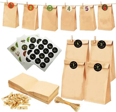 Productafbeelding van LGIFUTMAX® Adventskalender 2024, Kerstmis, 24 papieren zakjes om te vullen