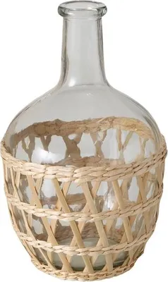 Produktbild von Boltze Vase TORINO aus Klarglas mit Naturgeflecht, bauchig, ca. 30cm hoch